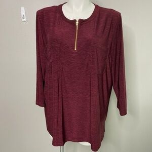 Jones Studio Burgundy Top With Gold Zipper Accent